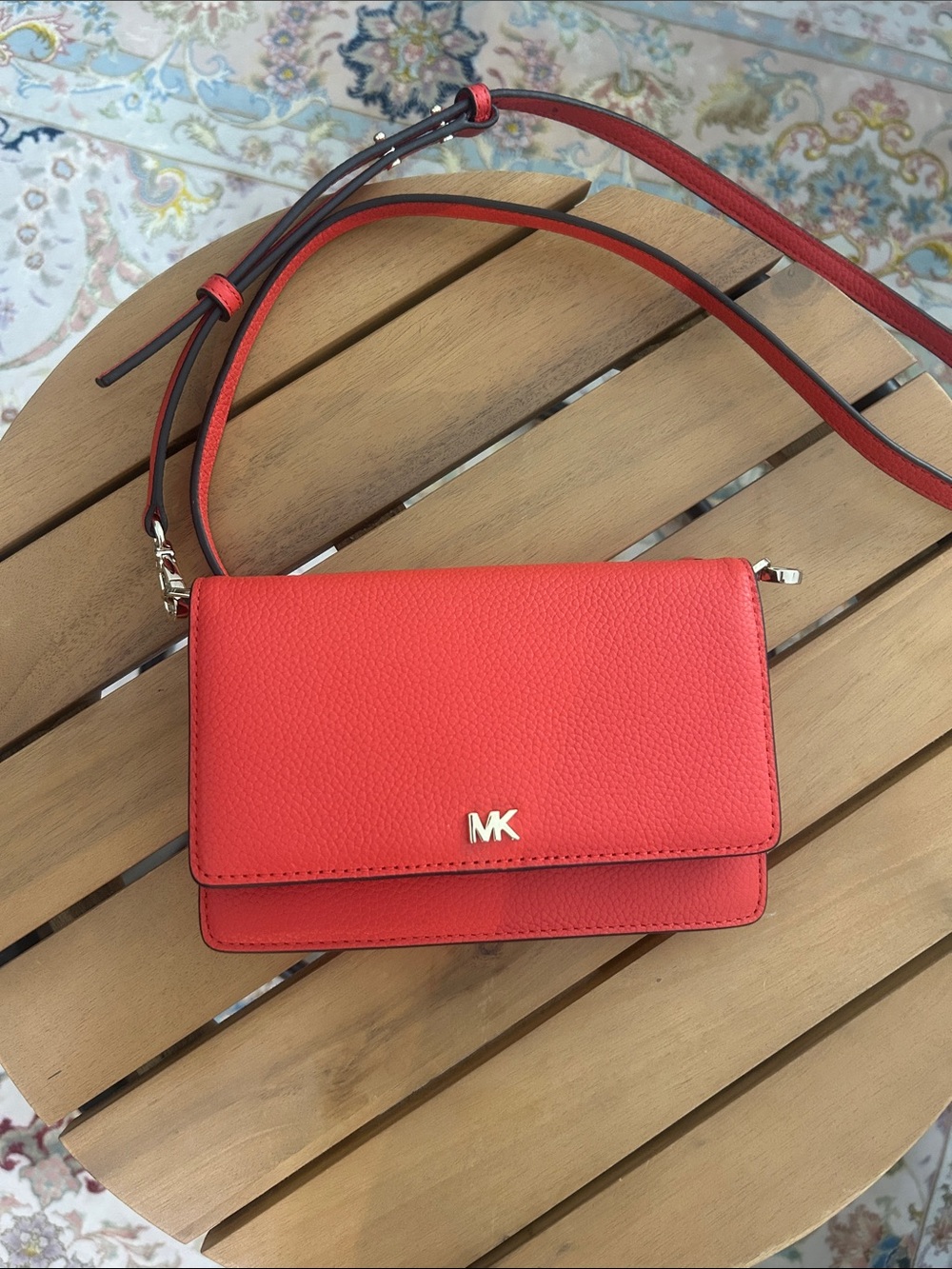 Michael Kors Red Pebbled Leather Crossbody Wallet